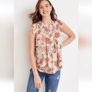 Maurices Floral Smocked Flutter Sleeve Top, Size XL